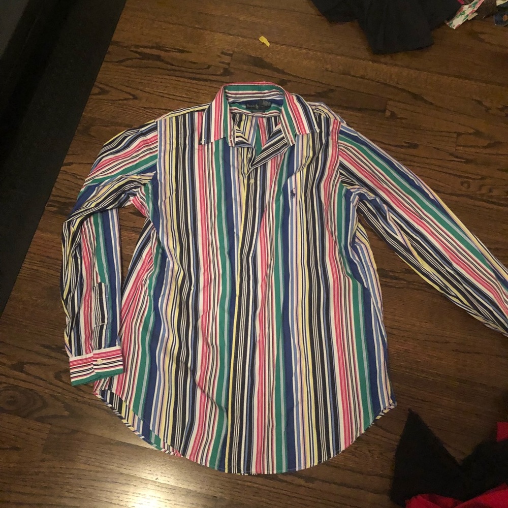 multicolor stripe button down Ralph Lauren shirt